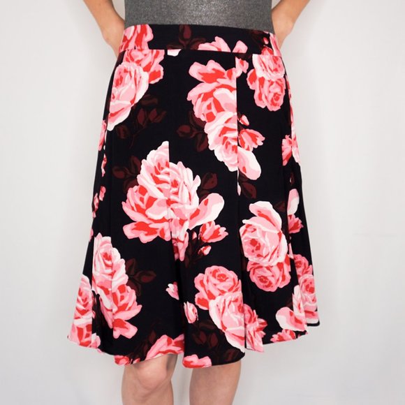 KATE SPADE Pink Roses Print Black Skirt - Picture 5 of 6